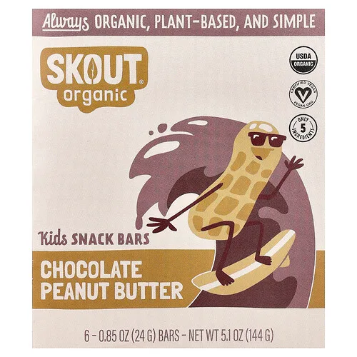 Skout Organic, Barritas para niños, Chocolate y mantequilla de maní, 6 barritas, 24 g (0,85 oz) cada una
