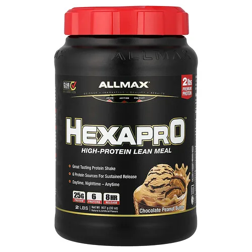 ALLMAX, Hexapro™, Comida magra con alto contenido de proteínas, Chocolate y mantequilla de maní, 907 g (2 lb)