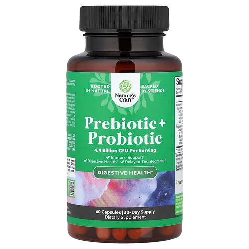 Nature's Craft, Prebiótico y probiótico, 60 cápsulas