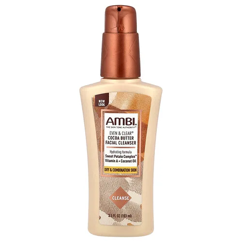 AMBI, Even & Clear®, Limpiador facial con manteca de cacao, Sin fragancia, 103 ml (3,5 oz. líq.)