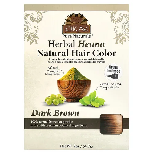 Okay Pure Naturals, Tinte natural para el cabello con henna herbal, Marrón oscuro, 56,7 g (2 oz)