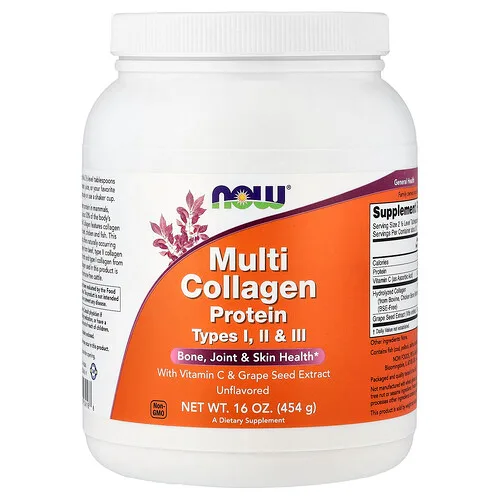 NOW Foods, Proteína con múltiples tipos de colágeno, Sin sabor, 454 g (16 oz)