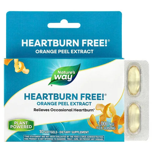 Nature's Way, Heartburn Free!®, 1000 mg, 10 cápsulas blandas