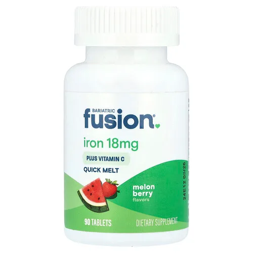 Bariatric Fusion, Hierro con vitamina C, Disolución rápida, Melón y bayas, 18 mg, 90 tabletas