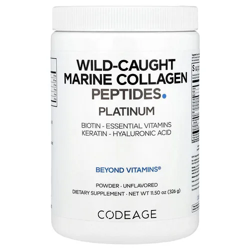 Codeage, Péptidos de colágeno marino en polvo provenientes de peces capturados en estado salvaje, Platino, Sin sabor, 326 g (11,5 oz)