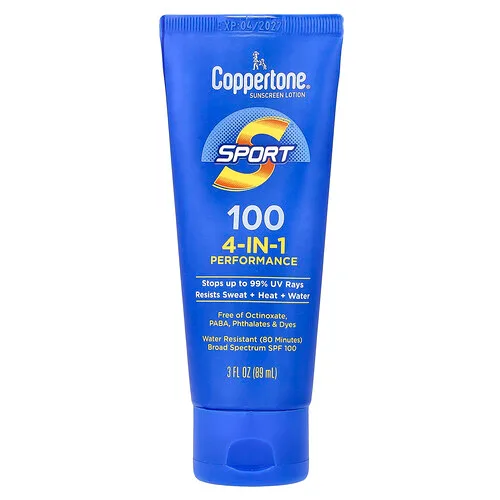 Coppertone, Deporte, Loción con protector solar, Rendimiento 4 en 1, FPS 100, 89 ml (3 oz. Líq.)