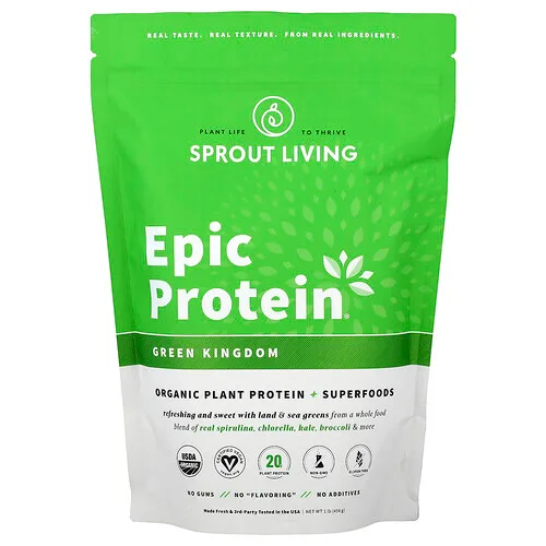 Sprout Living, Epic Protein®, Proteína vegetal orgánica más superalimentos, Reino verde, 456 g (1 lb)