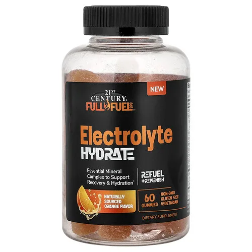 21st Century, Gomitas hidratantes con electrolitos, Naranja, 60 gomitas