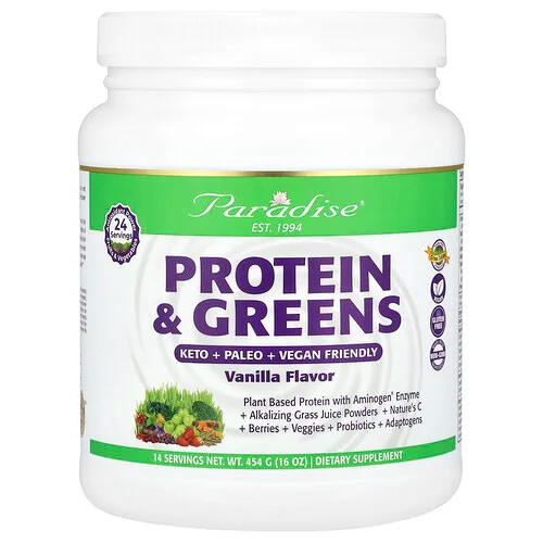 Paradise Herbs, Proteína y verduras de hoja, Vainilla, 454 g (16 oz)