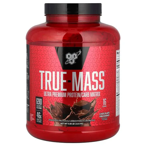 BSN, True-Mass®, Matriz de proteínas y carbohidratos ultraprémium, Batido de chocolate, 2,64 kg (5,82 lb)