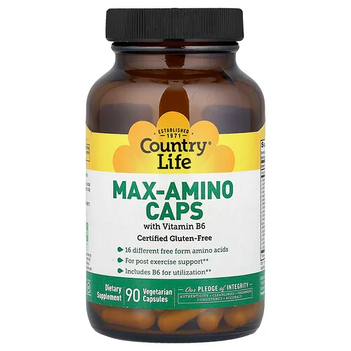 Country Life, Cápsulas Max-Amino con vitamina B6, 90 cápsulas vegetales