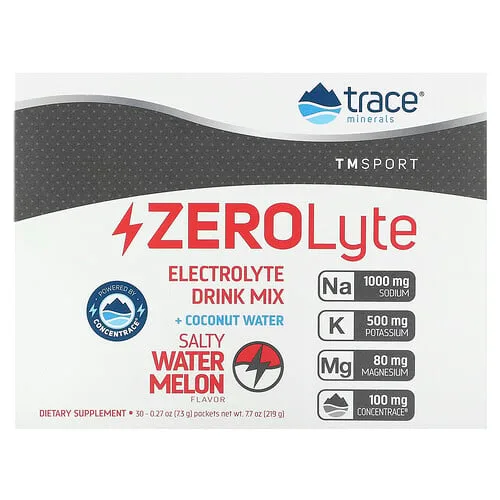 Trace, TM Sport, ZeroLyte, Mezcla para preparar bebidas con electrolitos, Sandía salada, 30 sobres, 7,3 g (0,27 oz) cada uno