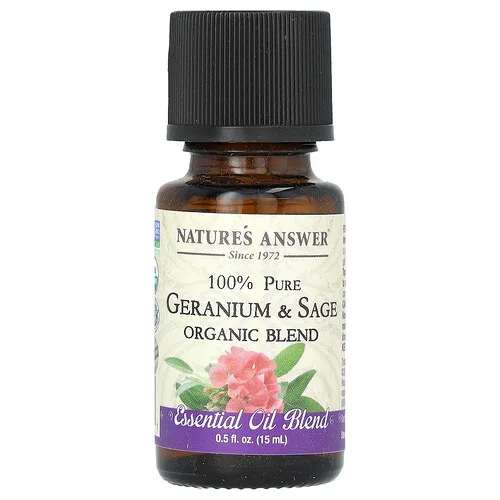 Nature's Answer, Mezcla de aceites esenciales orgánicos, Geranio y salvia 100 % puros, 15 ml (0,5 oz. líq.)