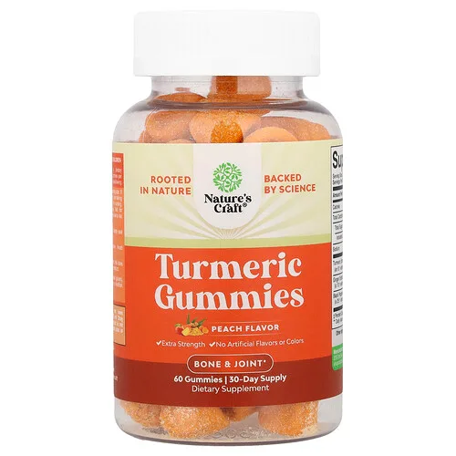 Nature's Craft, Gomitas de cúrcuma, Melocotón, 60 gomitas