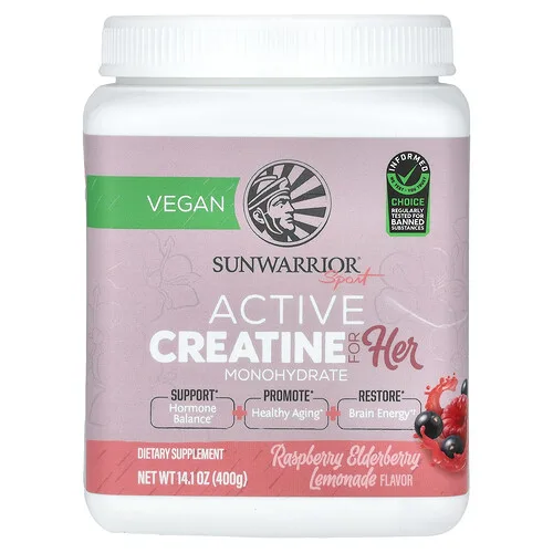 Sunwarrior, Sport, Creatina activa para ella, Limonada de frambuesa y saúco, 400 g (14,1 oz)