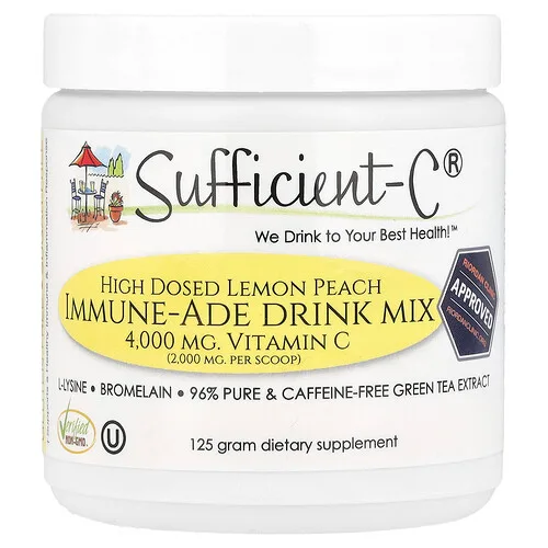 Sufficient C, Mezcla para preparar bebidas de alta dosis de Immune-Ade, Limón y melocotón, 125 g