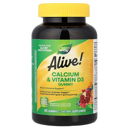 Nature's Way, Alive!®, Gomitas con calcio y vitamina D3, Frambuesa y limonada y fresa, 60 gomitas