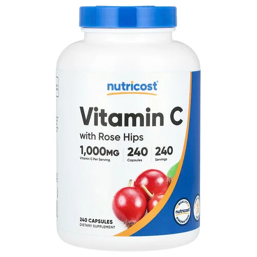 Nutricost, Vitamina C con rosa mosqueta, 1000 mg, 240 cápsulas