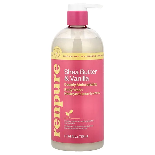 Renpure, Manteca de karité y vainilla, Jabón líquido para el cuerpo profundamente humectante, 710 ml (24 oz. Líq.)