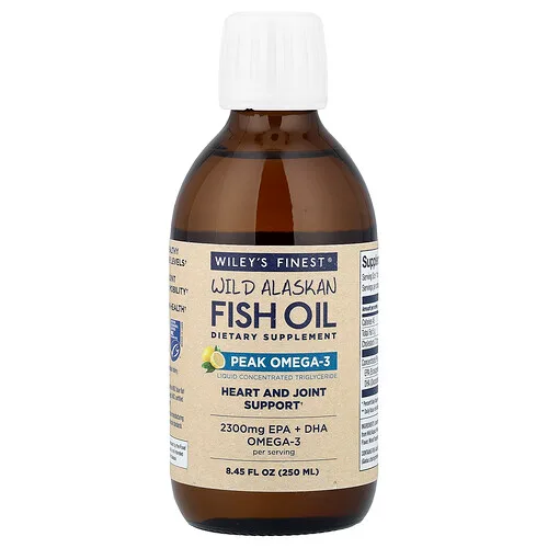 Wiley's Finest, Aceite de pescado salvaje de Alaska, Líquido máximo de omega-3, Limón natural, 250 ml (8,45 oz. Líq.)