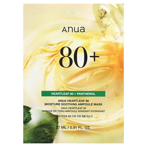 Anua, Heartleaf, Mascarilla de belleza con ampollas calmantes y humectantes, 80, 1 mascarilla, 27 ml (0,91 oz. líq.).