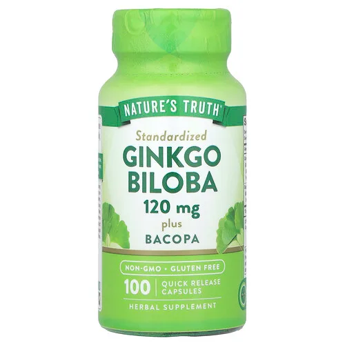 Nature's Truth, Ginkgo biloba más bacopa, 120 mg, 100 cápsulas de liberación rápida