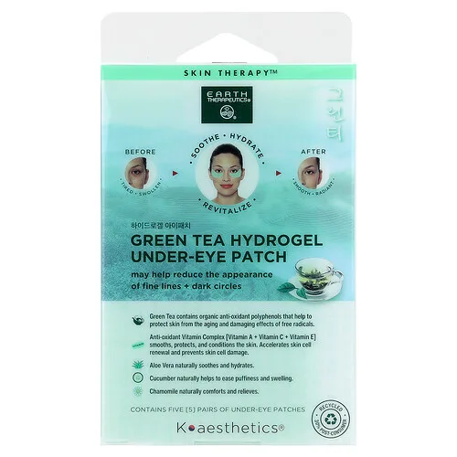 Earth Therapeutics, Parches de hidrogel para el contorno de los ojos con té verde, 5 pares