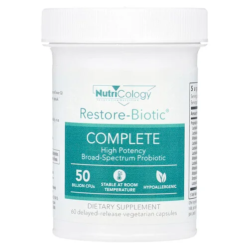 Nutricology, Restore-Biotic® Complete, 50.000 millones de UFC, 60 cápsulas vegetales de liberación retardada