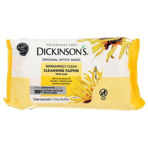 Dickinson Brands, Avellano de bruja original, Paños de limpieza refrescantes con aloe, Sin fragancia, 25 paños