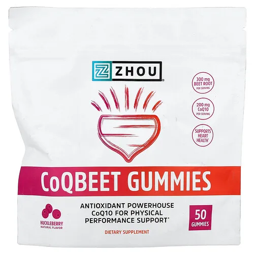 Zhou Nutrition, Gomitas con remolacha CoQ, Arándano rojo, 50 gomitas