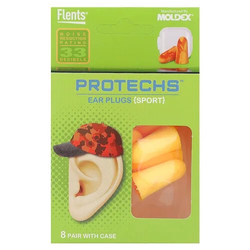 Flents, Protechs, Tapones para los oídos, Deportes`` 8 pares con estuche