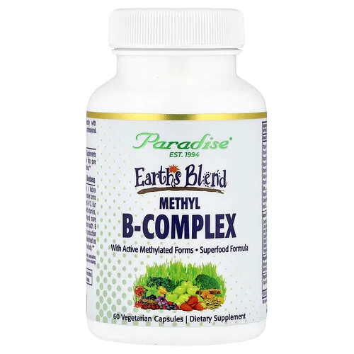Paradise Herbs, Earth's Blend, Complejo B de metilo, 60 cápsulas vegetales