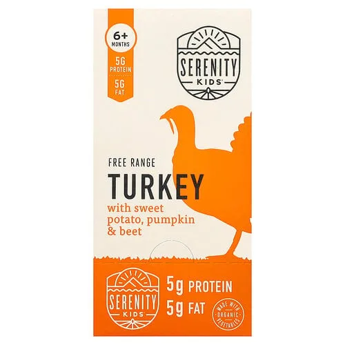 Serenity Kids, Pavo de granja con batata, calabaza y remolacha, 6 meses en adelante, 6 sobres, 99 g (3,5 oz) cada uno