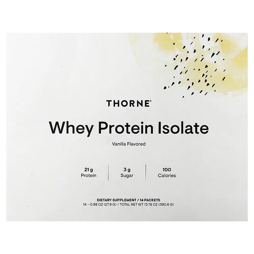Thorne, Aislado de proteína de suero de leche, Vainilla, 14 sobres, 27,9 g (0,98 oz) cada uno