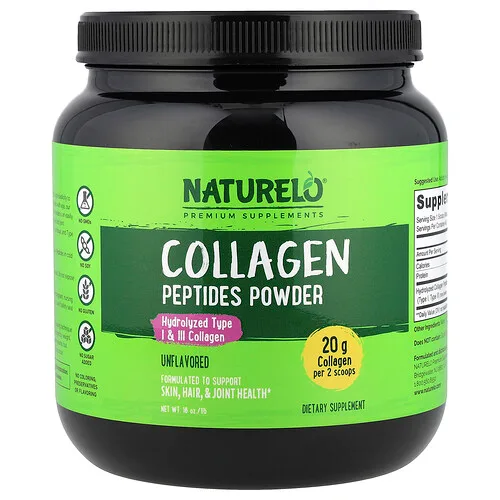 NATURELO, Péptidos de colágeno en polvo, Sin sabor, 1 lb (16 oz)
