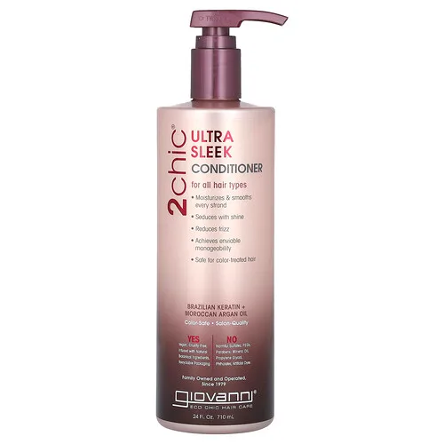 Giovanni, 2chic, Acondicionador ultraelegante, Para todo tipo de cabello, Queratina brasilera y aceite de argán marroquí, 710 ml (24 oz. líq.)