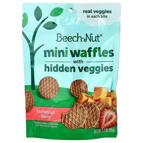 Beech-Nut, Mini waffles con vegetales ocultos, Más de 12 meses, Baya moscada, 90 g (3,2 oz)
