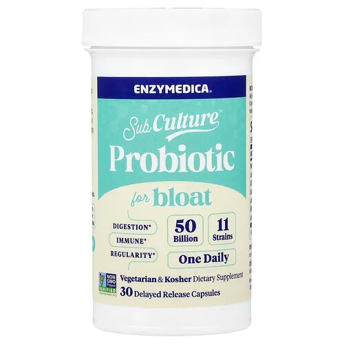 Enzymedica, Probiótico para la hinchazón SubCulture™, 50.000 millones, 30 cápsulas de liberación retardada