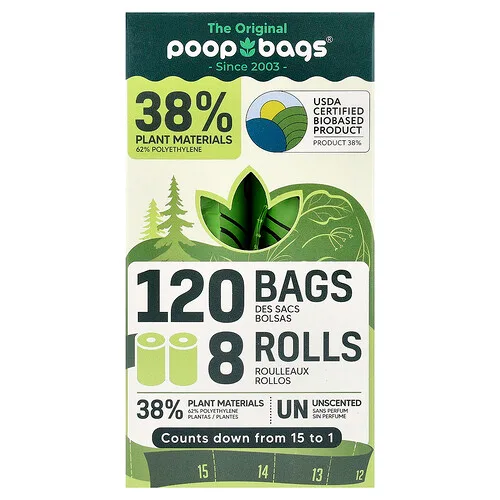 Original Poop Bags, Sin fragancia, 8 rollos, 15 bolsas cada uno