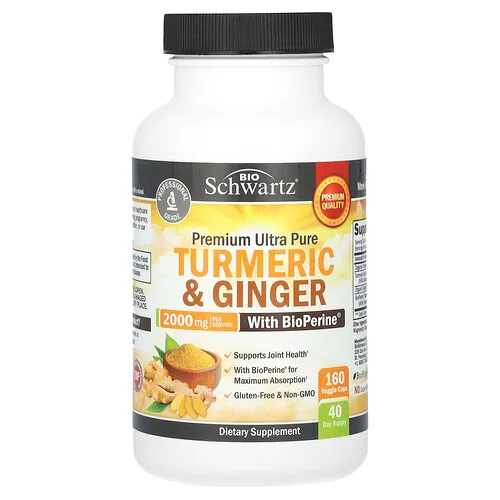 BioSchwartz, Cúrcuma y jengibre con BioPerine, 2000 mg, 160 cápsulas vegetales (500 mg)