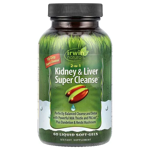 Irwin Naturals, Superlimpiador 2 en 1 para riñones e hígado, 60 cápsulas blandas líquidas