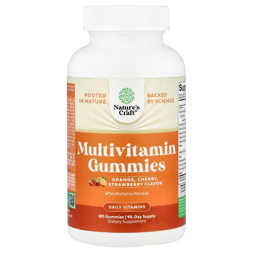 Nature's Craft, Gomitas multivitamínicas, Naranja, cereza y fresa, 180 gomitas