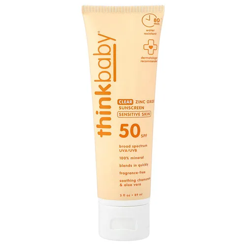 think, Think Baby®, Protector solar transparente con óxido de zinc, Piel sensible, FPS 50, Sin fragancia, 89 ml (3 oz. líq.)