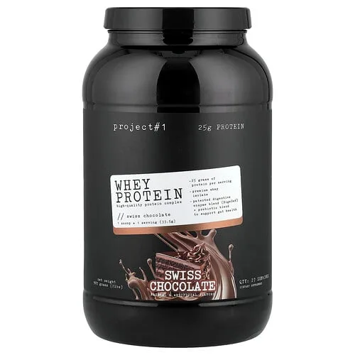 Project 1 Nutrition, Proteína de suero de leche, Complejo proteico de alta calidad, Chocolate suizo, 907 g (2 lb)