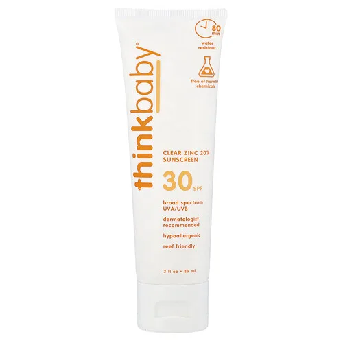 think, Thinkbaby®, Protector solar de zinc transparente al 20 %, FPS 30, Sin fragancia, 89 ml (3 oz. líq.)