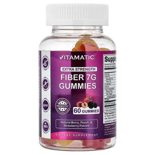 Vitamatic, Gomitas con fibra, Baya natural, Paz y fresa, 60 gomitas