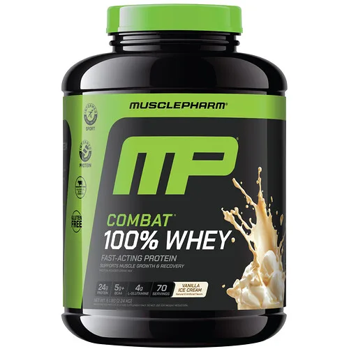 MusclePharm, Combat®, 100 % proteína de suero de leche en polvo, Helado de vainilla, 2,24 kg (5 lb)