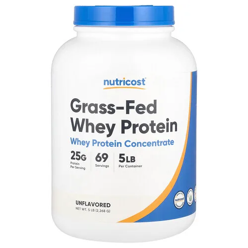 Nutricost, Concentrado de proteína de suero de leche proveniente de animales alimentados con pasturas, Sin sabor, 2268 g (5 lb)