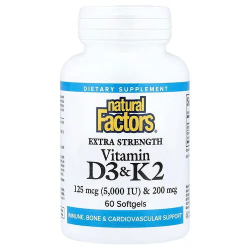 Natural Factors, Vitaminas D3 y K2, 60 cápsulas blandas
