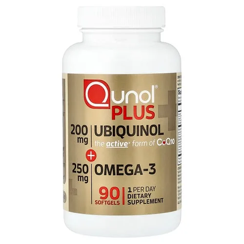 Qunol, Plus, Ubiquinol y omega-3, 200 mg y 250 mg, 90 cápsulas blandas